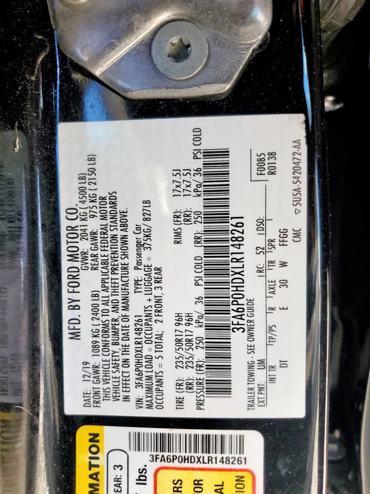 2020 Ford Fusion Se VIN: 3FA6P0HDXLR148261 Lot: 69236445