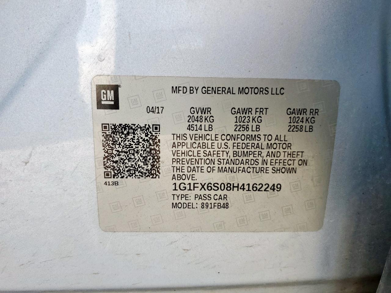 2017 Chevrolet Bolt Ev Premier VIN: 1G1FX6S08H4162249 Lot: 69195055