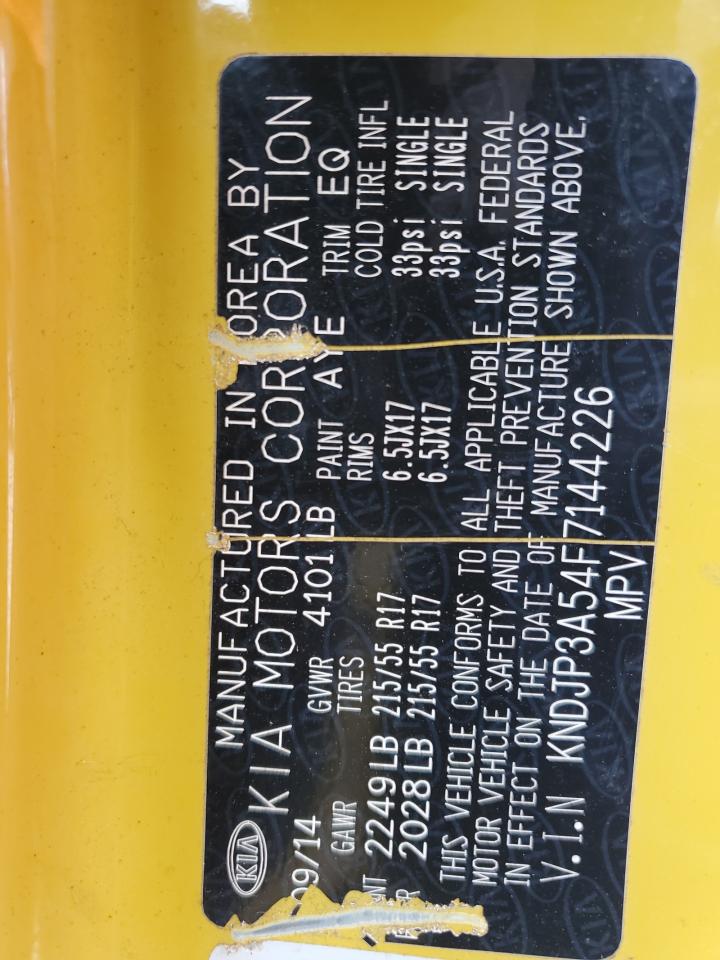 2015 Kia Soul + VIN: KNDJP3A54F7144226 Lot: 70038055