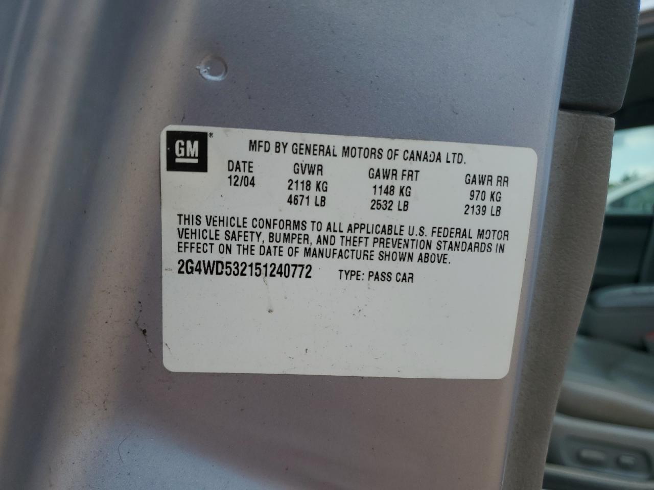 2005 Buick Lacrosse Cxl VIN: 2G4WD532151240772 Lot: 69843925