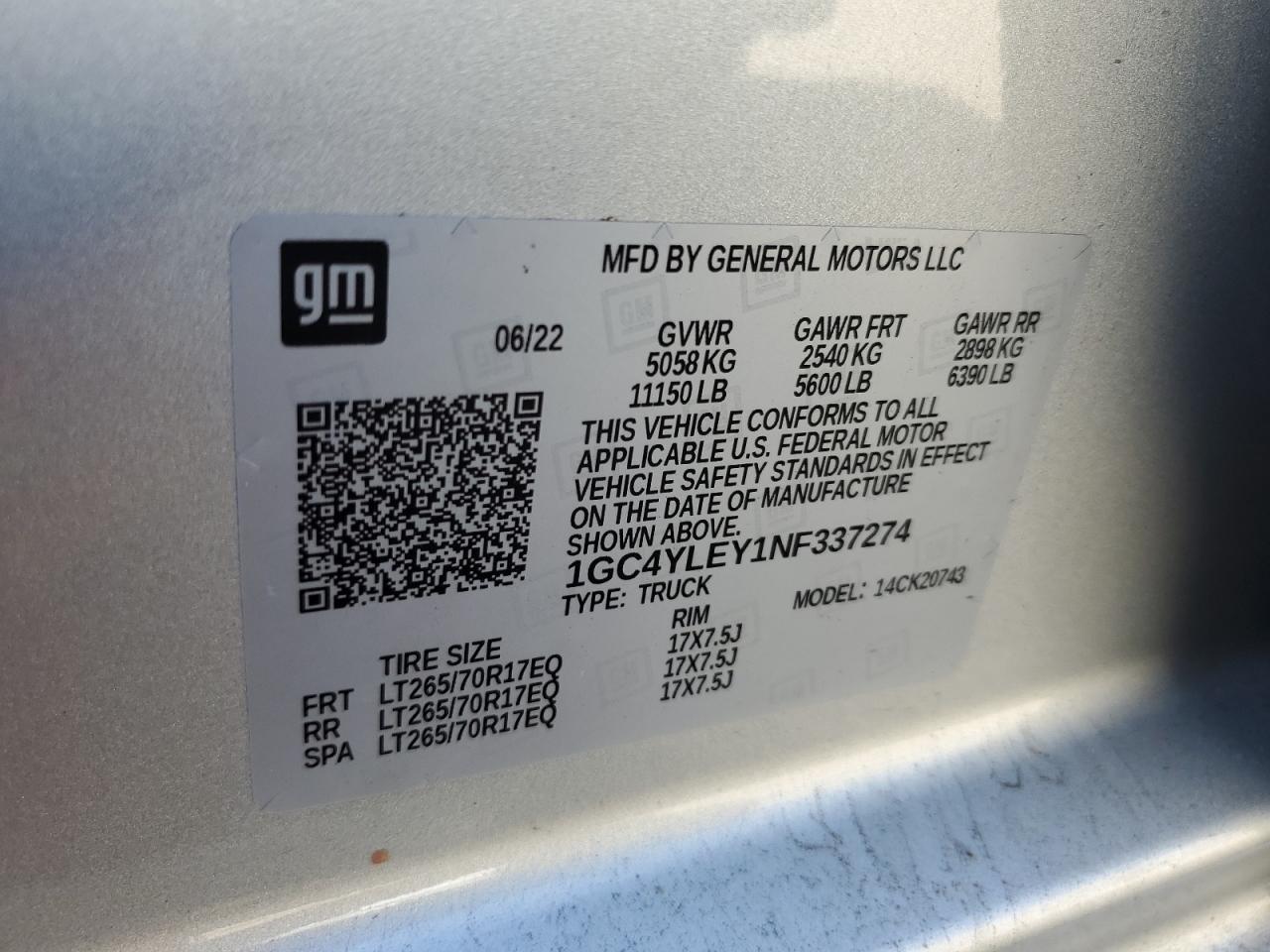 2022 Chevrolet Silverado K2500 Heavy Duty VIN: 1GC4YLEY1NF337274 Lot: 68030735