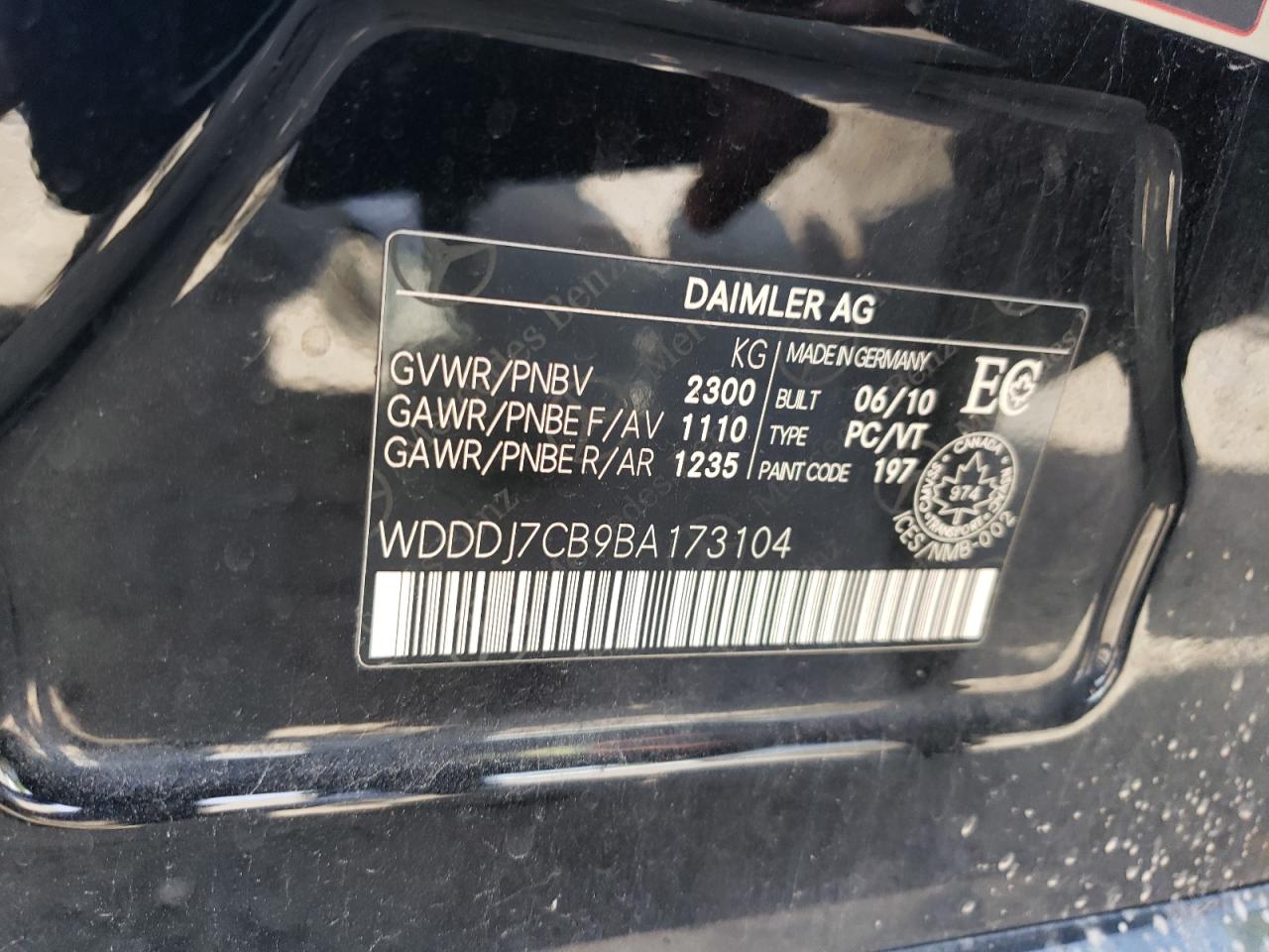 2011 Mercedes-Benz Cls 550 VIN: WDDDJ7CB9BA173104 Lot: 67848165