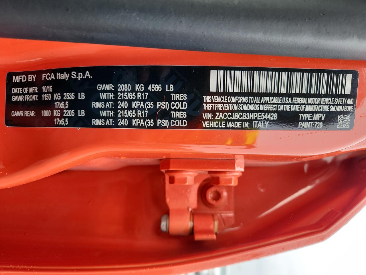 2017 Jeep Renegade Trailhawk 4 VIN: ZACCJBCB3HPE54428 Lot: 69870605