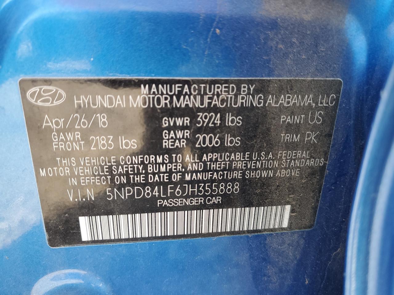 2018 Hyundai Elantra Sel VIN: 5NPD84LF6JH355888 Lot: 68383805