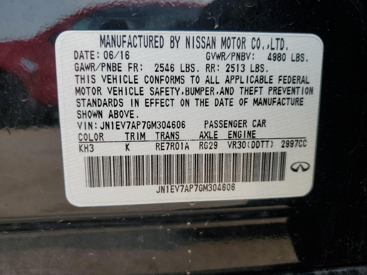 2016 Infiniti Q50 Premium VIN: JN1EV7AP7GM304606 Lot: 67345145