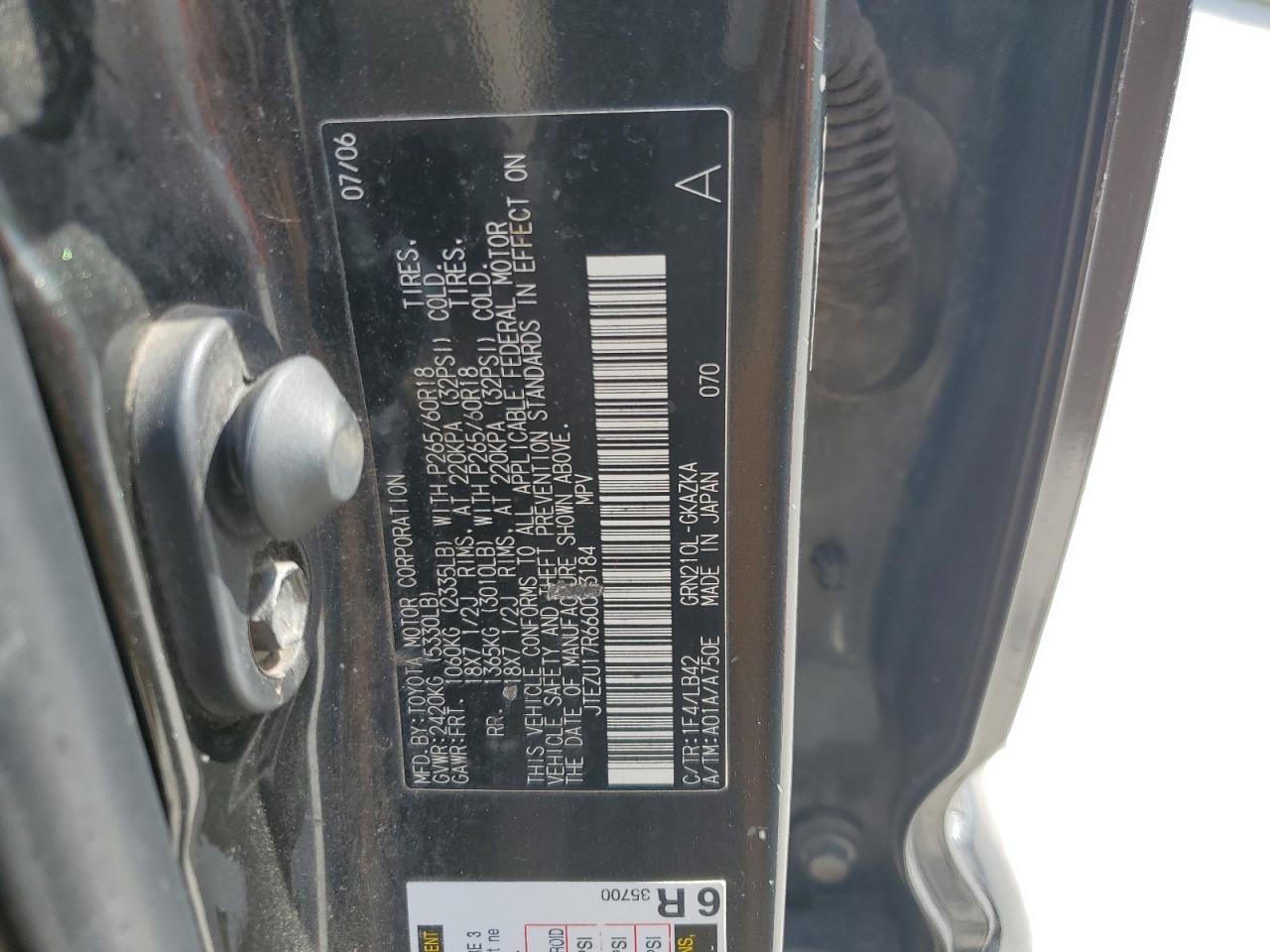 2006 Toyota 4Runner Limited VIN: JTEZU17R660083184 Lot: 69000755