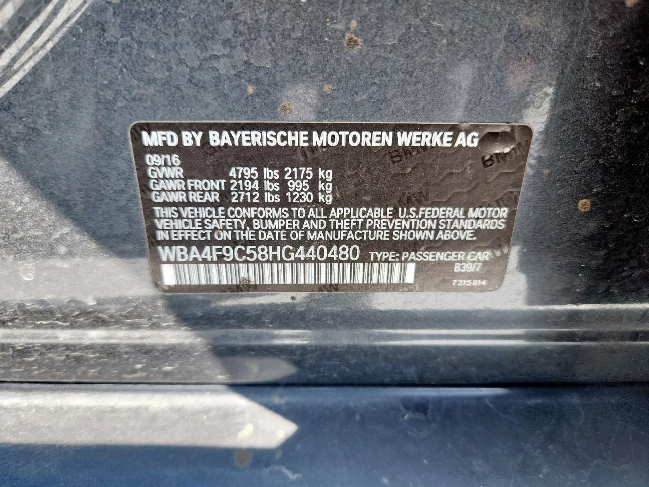 2017 BMW 430Xi Gran Coupe VIN: WBA4F9C58HG440480 Lot: 68167625