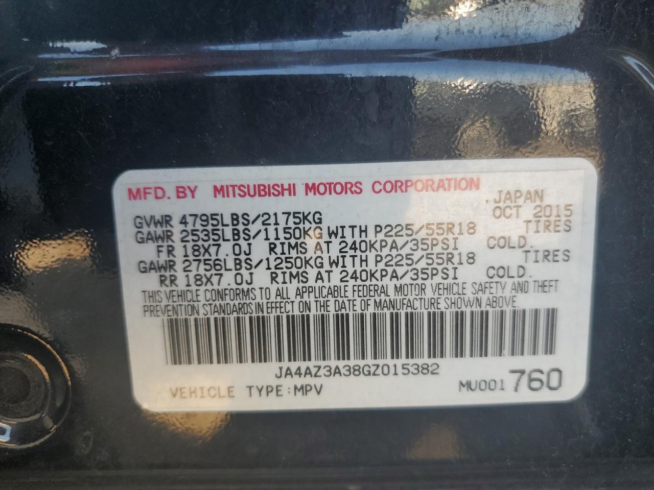 2016 Mitsubishi Outlander Se VIN: JA4AZ3A38GZ015382 Lot: 68494045