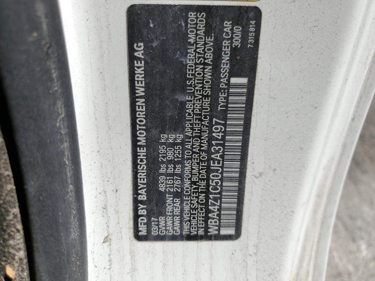 2018 BMW 430I VIN: WBA4Z1C50JEA31497 Lot: 69812385