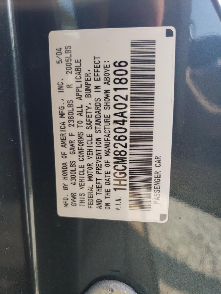 2004 Honda Accord Ex VIN: 1HGCM82604A021806 Lot: 68269245