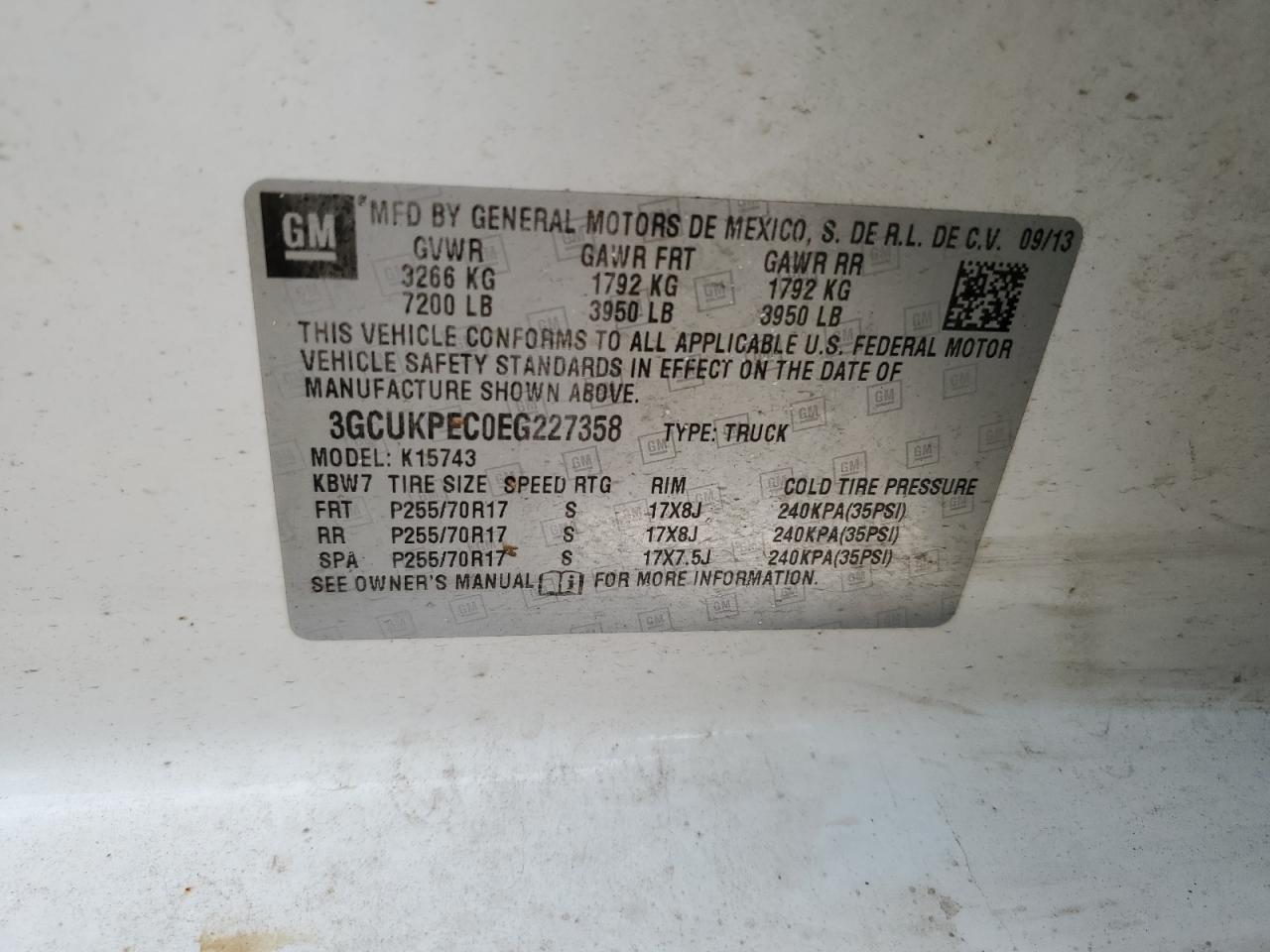 2014 Chevrolet Silverado K1500 VIN: 3GCUKPEC0EG227358 Lot: 68466305