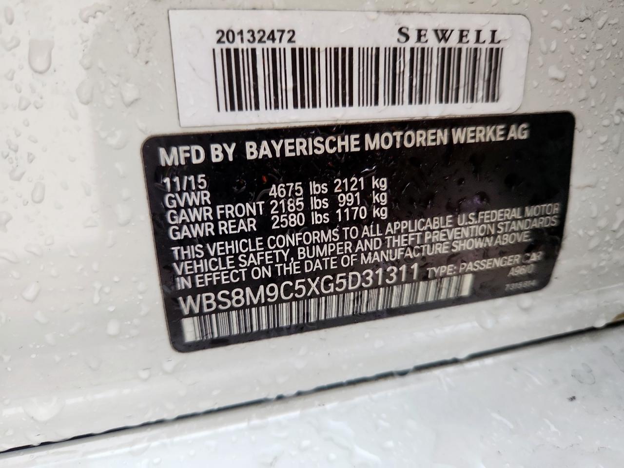 2016 BMW M3 VIN: WBS8M9C5XG5D31311 Lot: 68466925