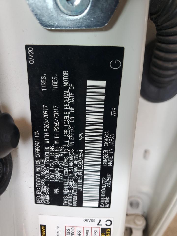 2020 Toyota 4Runner Sr5/Sr5 Premium VIN: JTEBU5JR1L5834854 Lot: 68382835