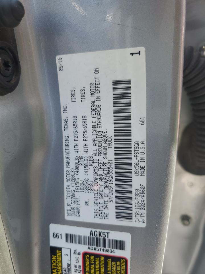 2016 Toyota Tundra Crewmax Sr5 VIN: 5TFDW5F19GX555401 Lot: 70255895