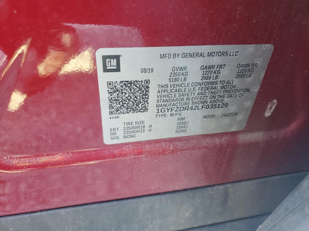 2020 Cadillac Xt4 Premium Luxury VIN: 1GYFZDR42LF035129 Lot: 69370755