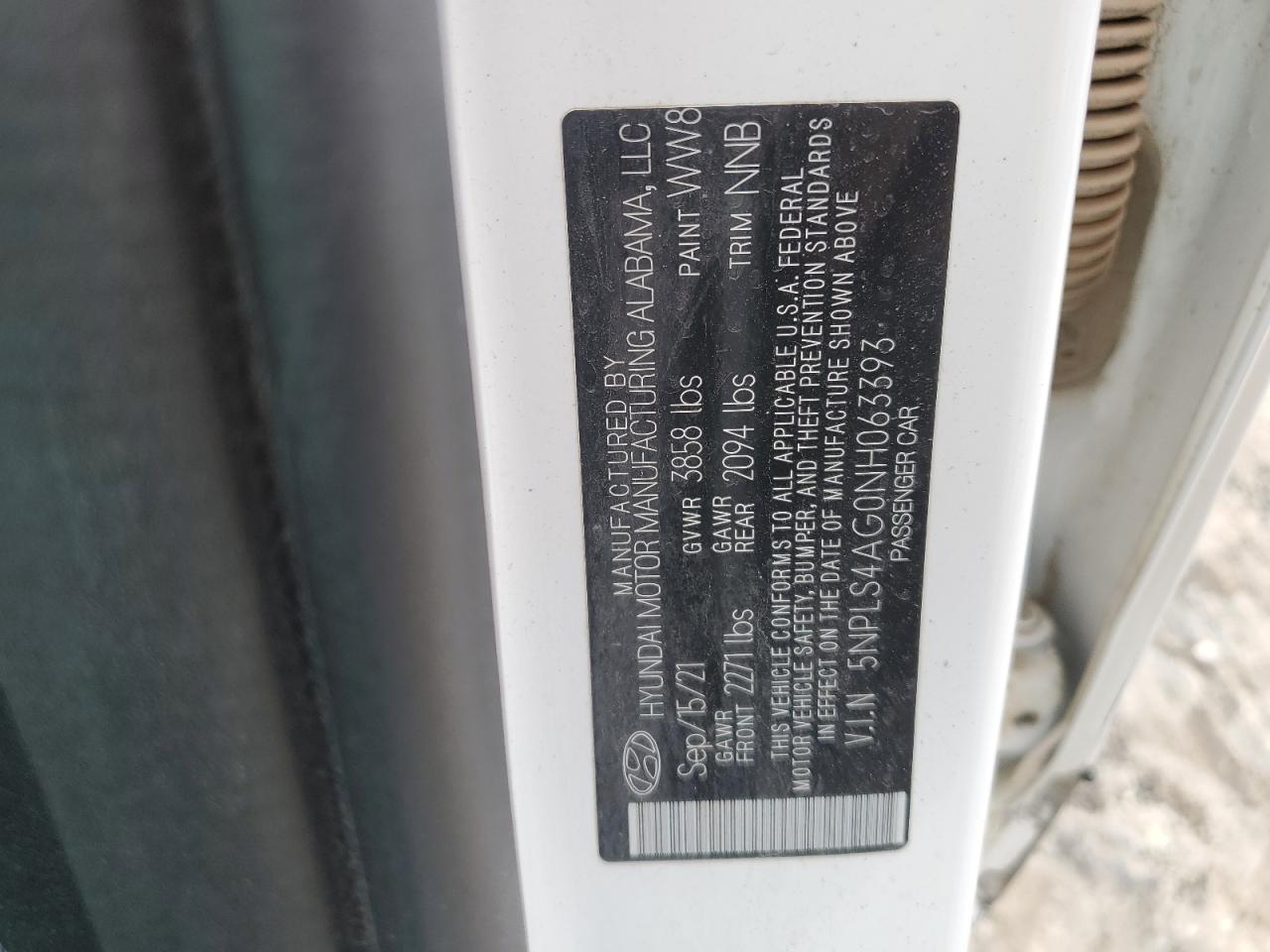 2022 Hyundai Elantra Sel VIN: 5NPLS4AG0NH063393 Lot: 70919815