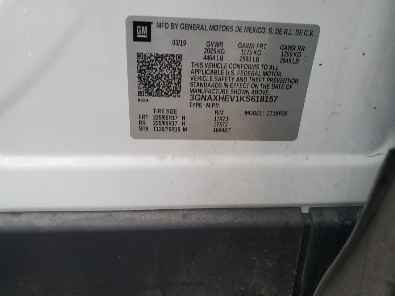 2019 Chevrolet Equinox Ls VIN: 3GNAXHEV1KS618157 Lot: 70266385