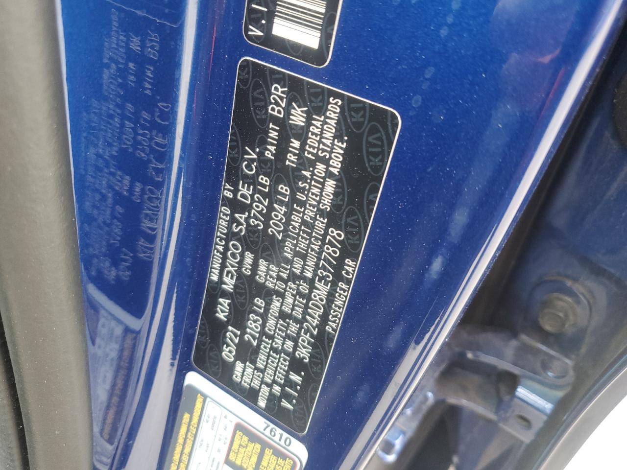 2021 Kia Forte Fe VIN: 3KPF24AD8ME377878 Lot: 67936045