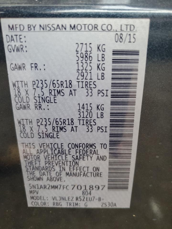 2015 Nissan Pathfinder S VIN: 5N1AR2MM7FC701897 Lot: 64020835