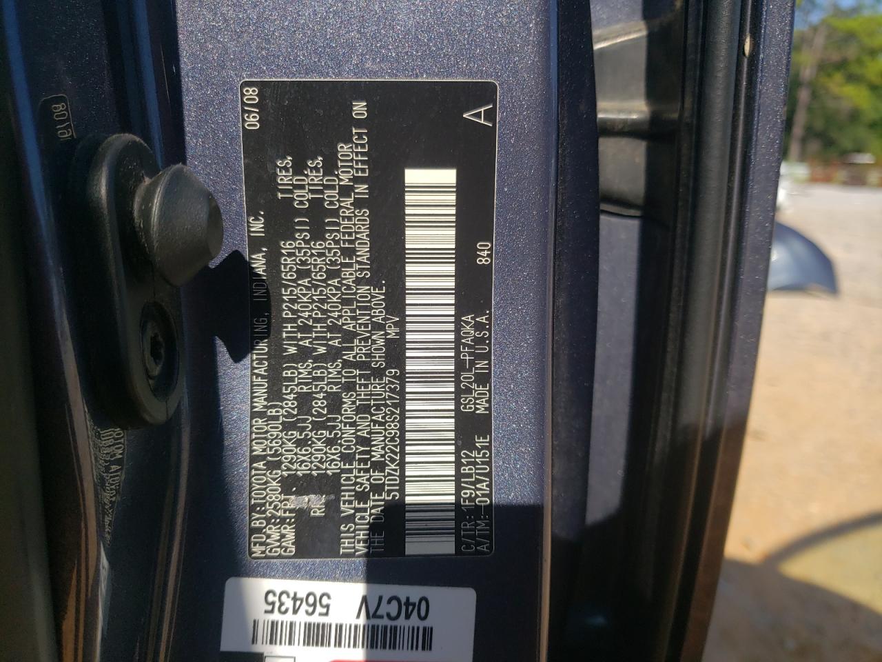 2008 Toyota Sienna Xle VIN: 5TDZK22C98S217379 Lot: 69558845