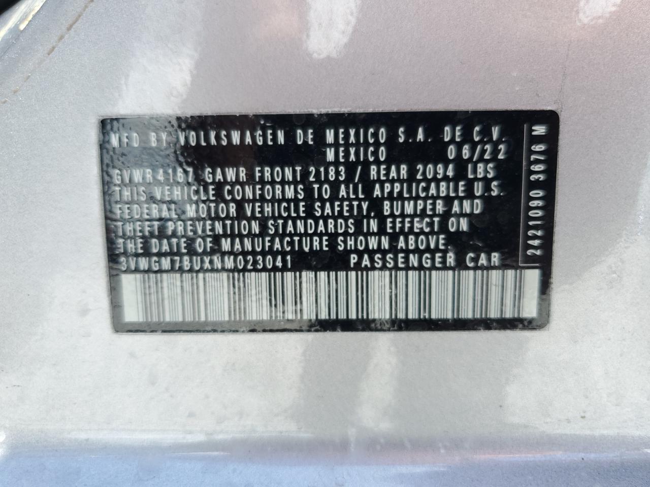2022 Volkswagen Jetta Sel VIN: 3VWGM7BUXNM023041 Lot: 67251175