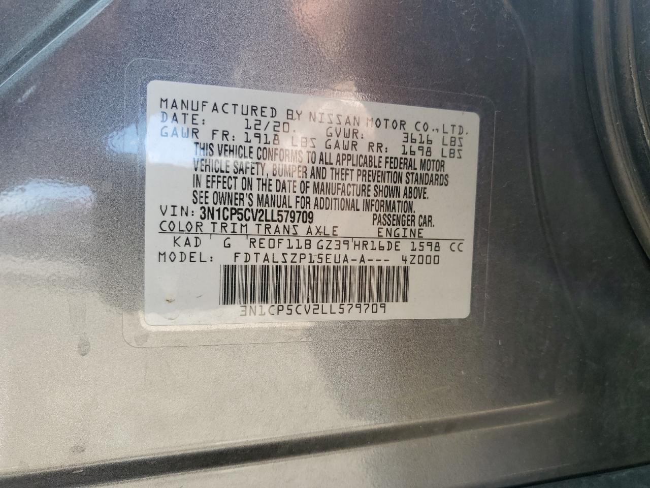 2020 Nissan Kicks Sv VIN: 3N1CP5CV2LL579709 Lot: 70328975