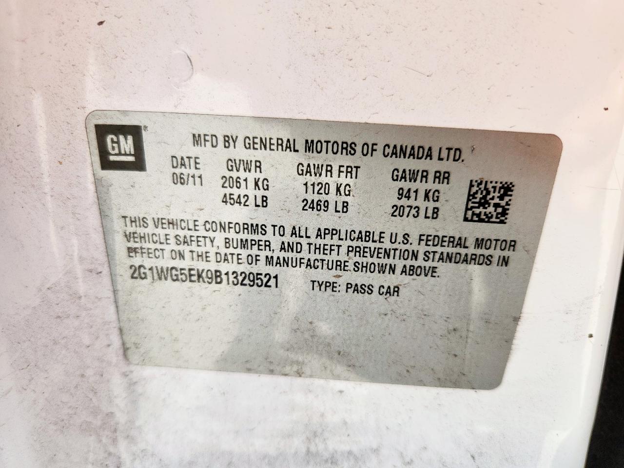 2G1WG5EK9B1329521 2011 Chevrolet Impala Lt