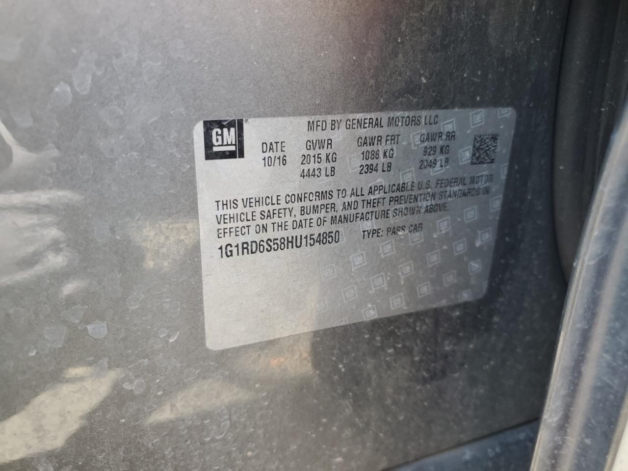 2017 Chevrolet Volt Premier VIN: 1G1RD6S58HU154850 Lot: 70756325