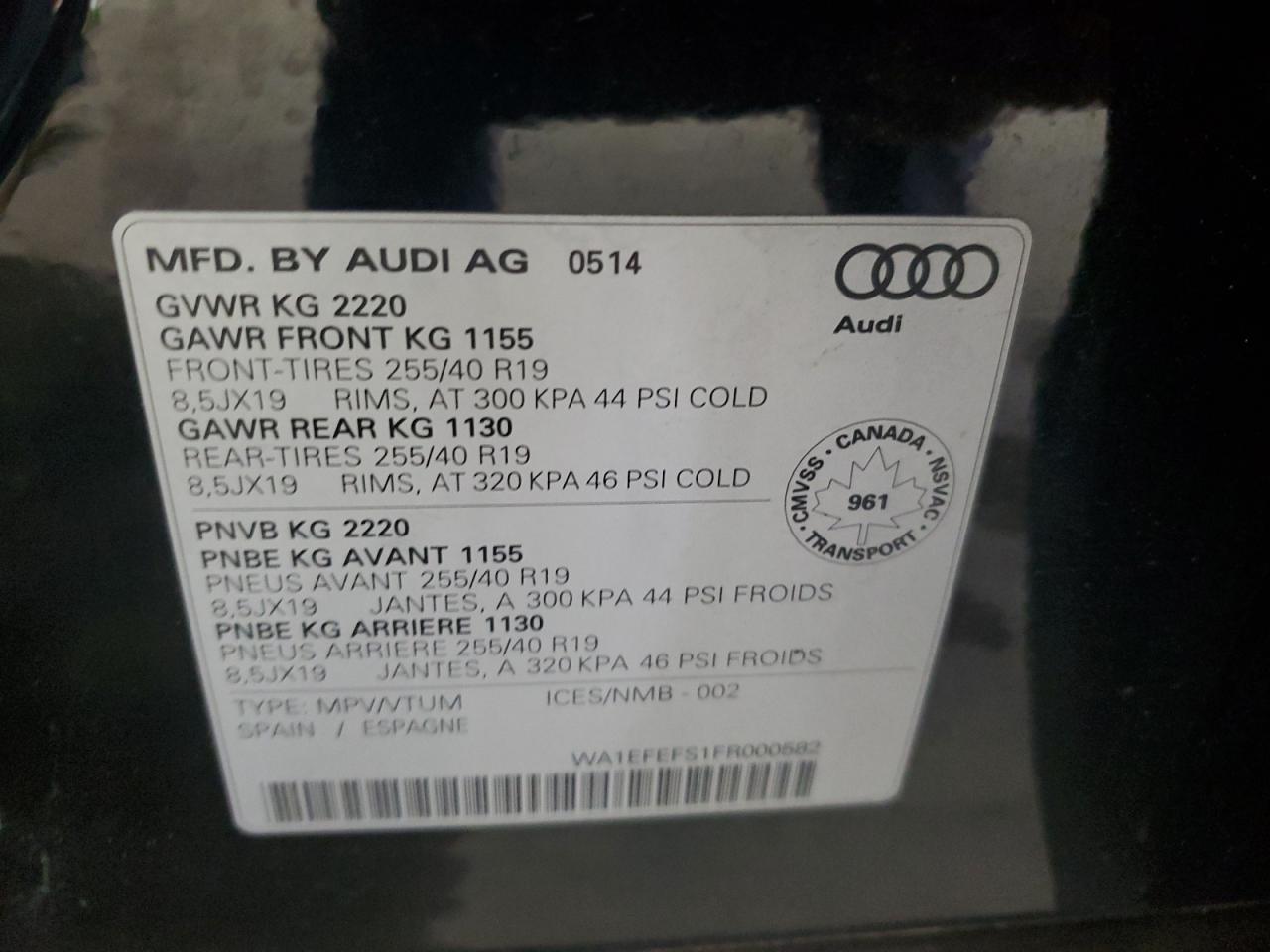 2015 Audi Q3 Premium Plus VIN: WA1EFEFS1FR000582 Lot: 70101265
