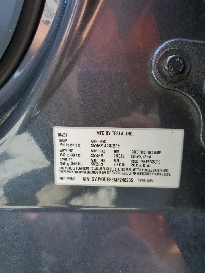 2021 Tesla Model Y VIN: 5YJYGDEF2MF246235 Lot: 69459685