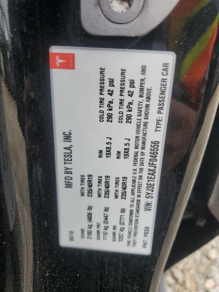 2018 Tesla Model 3 VIN: 5YJ3E1EAXJF046556 Lot: 69455075