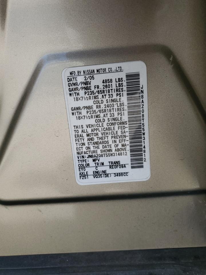 2005 Nissan Murano Sl VIN: JN8AZ08T55W314812 Lot: 68598245