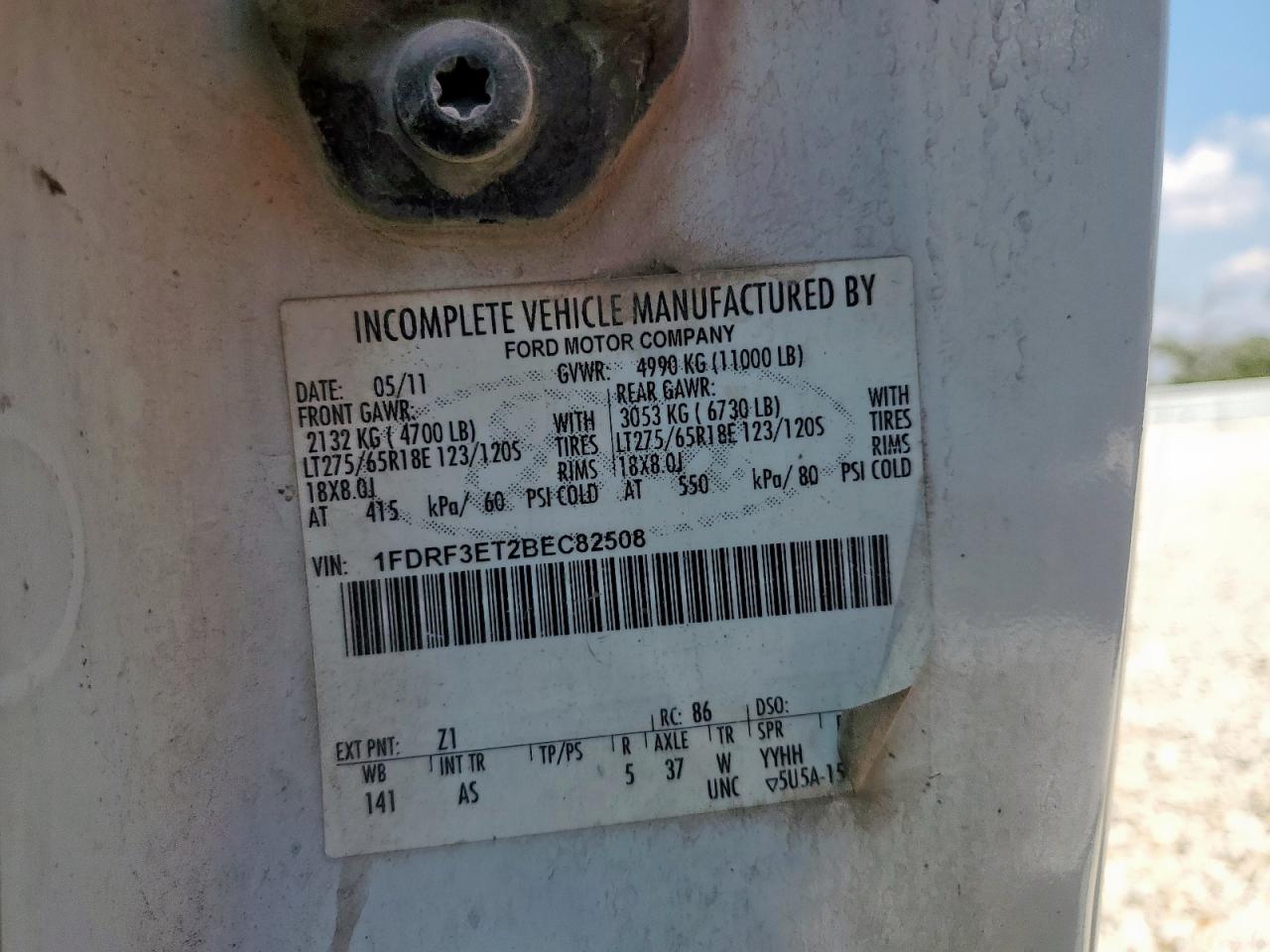 2011 Ford F350 Super Duty VIN: 1FDRF3ET2BEC82508 Lot: 70048865