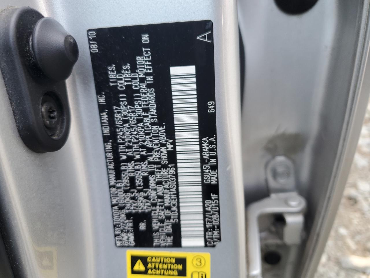 2010 Toyota Highlander Se VIN: 5TDJK3EH1AS037961 Lot: 68193825