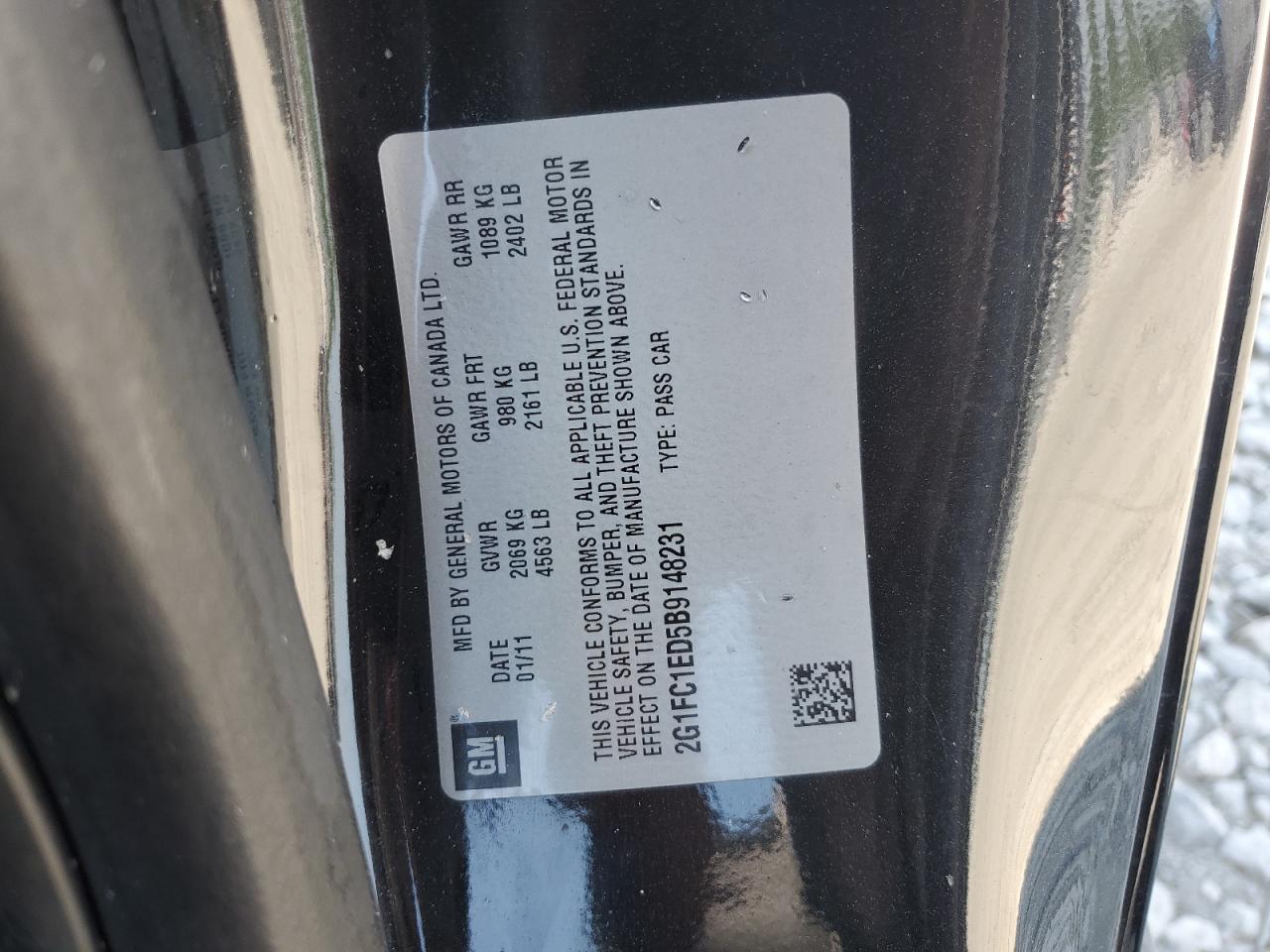 2011 Chevrolet Camaro Lt VIN: 2G1FC1ED5B9148231 Lot: 69347945