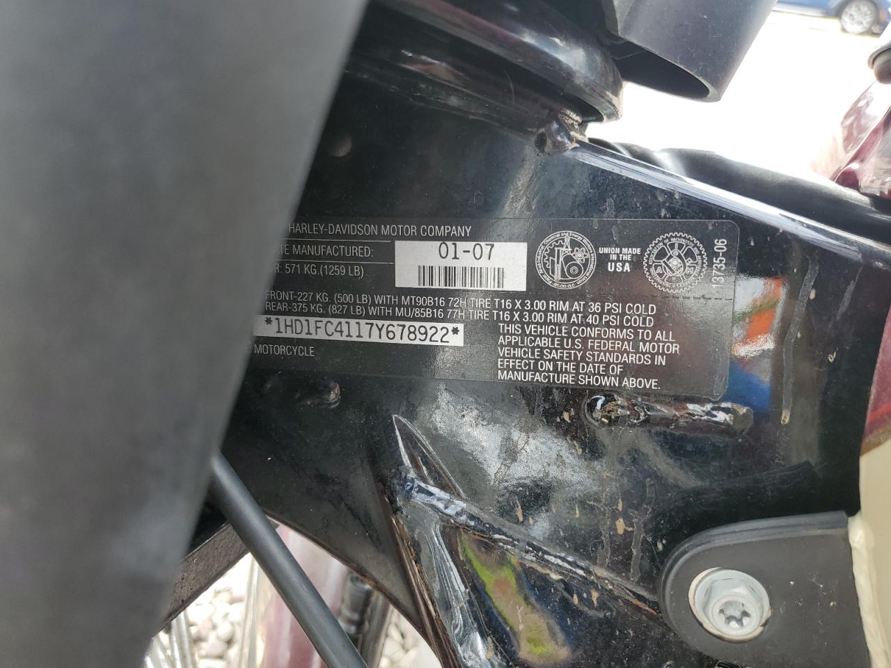 2007 Harley-Davidson Flhtcui VIN: 1HD1FC4117Y678922 Lot: 70672755