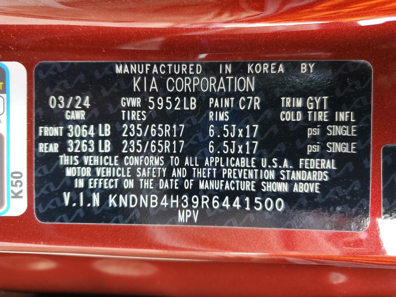 2024 Kia Carnival Lx VIN: KNDNB4H39R6441500 Lot: 70852085
