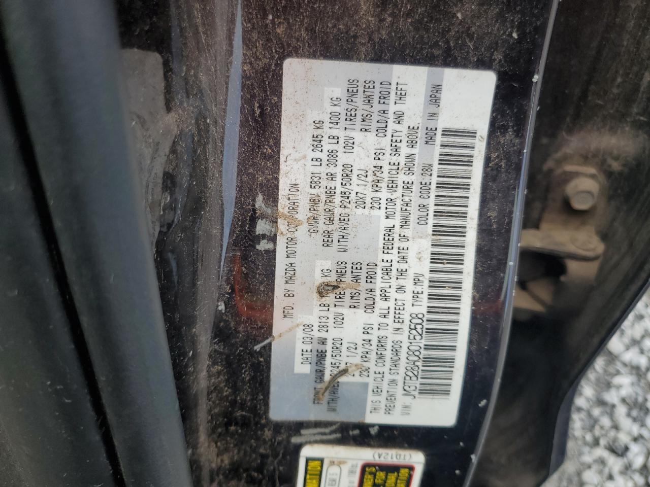 2008 Mazda Cx-9 VIN: JM3TB28A080152508 Lot: 68865895