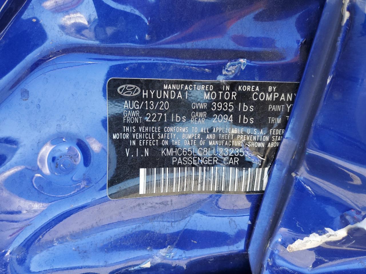 2020 Hyundai Ioniq Blue VIN: KMHC65LC8LU232353 Lot: 69049905