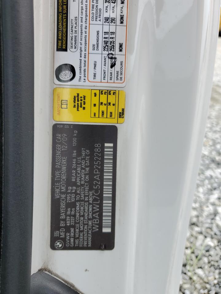 2010 BMW 335 I VIN: WBAWL7C52AP252288 Lot: 70110245