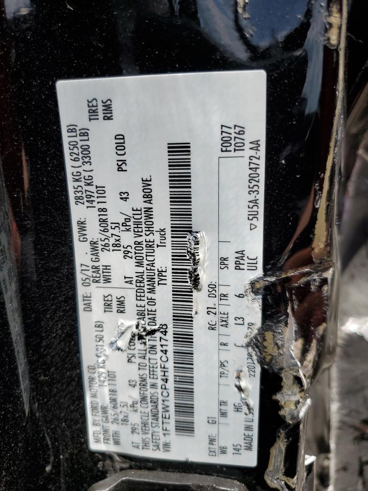 2017 Ford F150 Supercrew VIN: 1FTEW1CP4HFC41748 Lot: 67077355