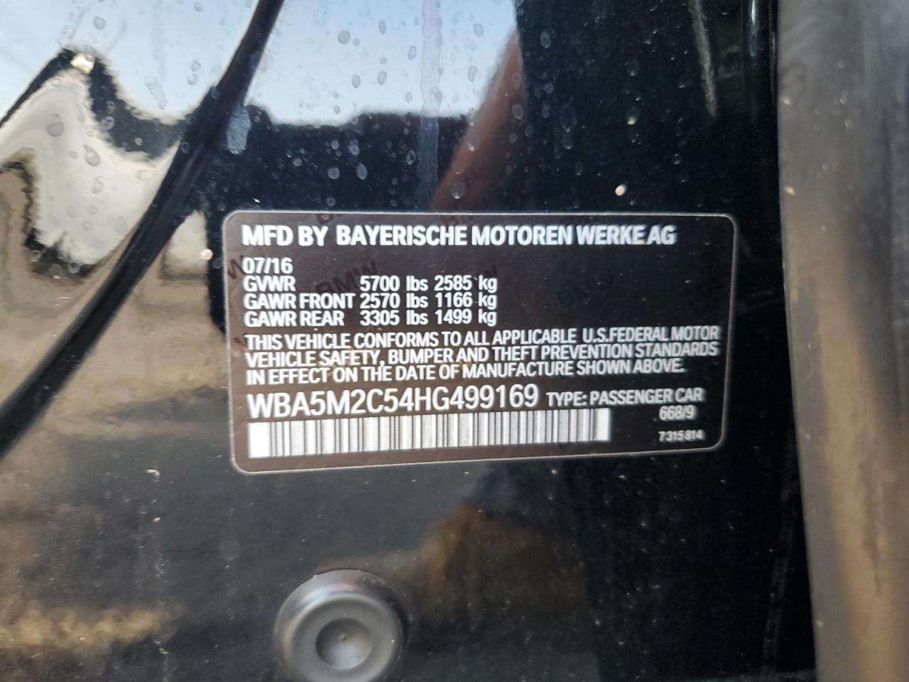 2017 BMW 535 Igt VIN: WBA5M2C54HG499169 Lot: 66865915