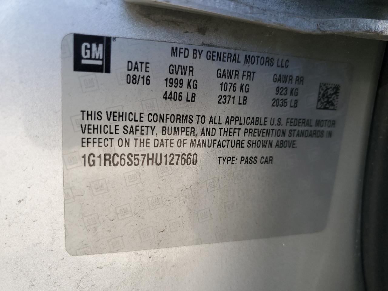 2017 Chevrolet Volt Lt VIN: 1G1RC6S57HU127660 Lot: 69808295