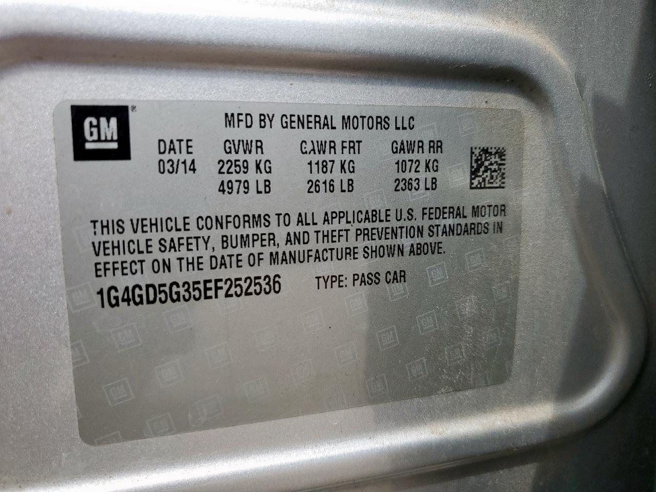 2014 Buick Lacrosse Premium VIN: 1G4GD5G35EF252536 Lot: 70051015