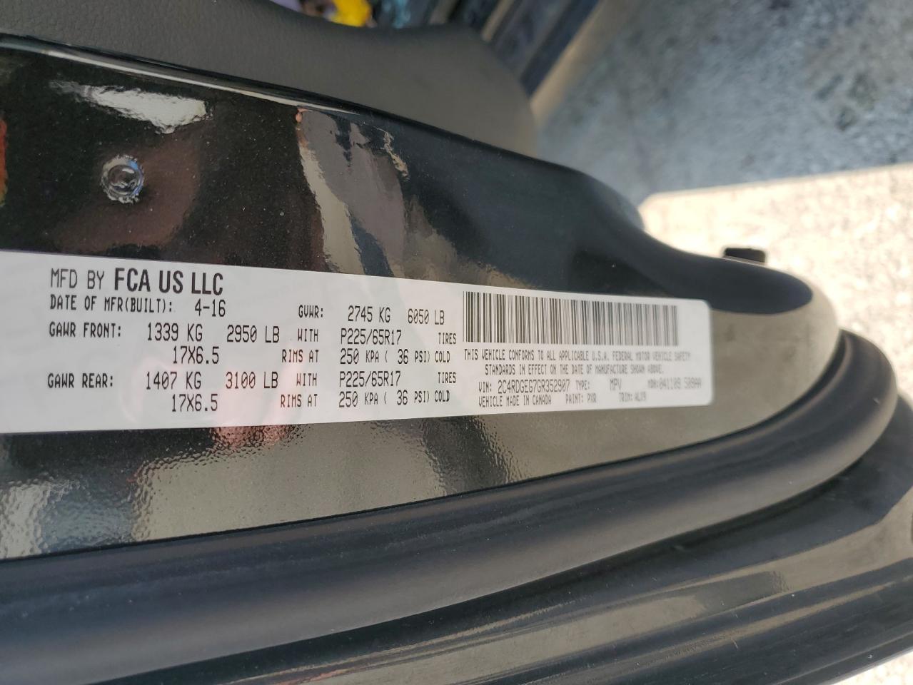 2016 Dodge Grand Caravan R/T VIN: 2C4RDGEG7GR352907 Lot: 67994945