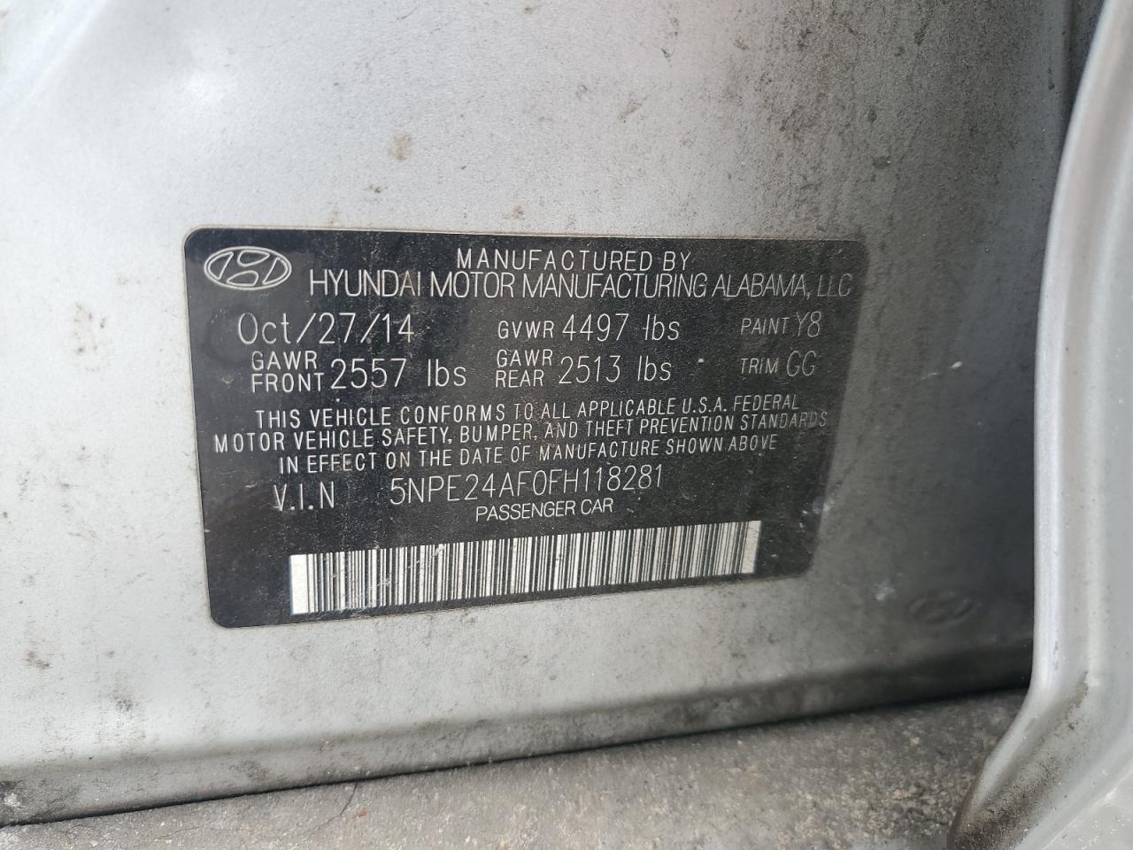 2015 Hyundai Sonata Se VIN: 5NPE24AF0FH118281 Lot: 71070165