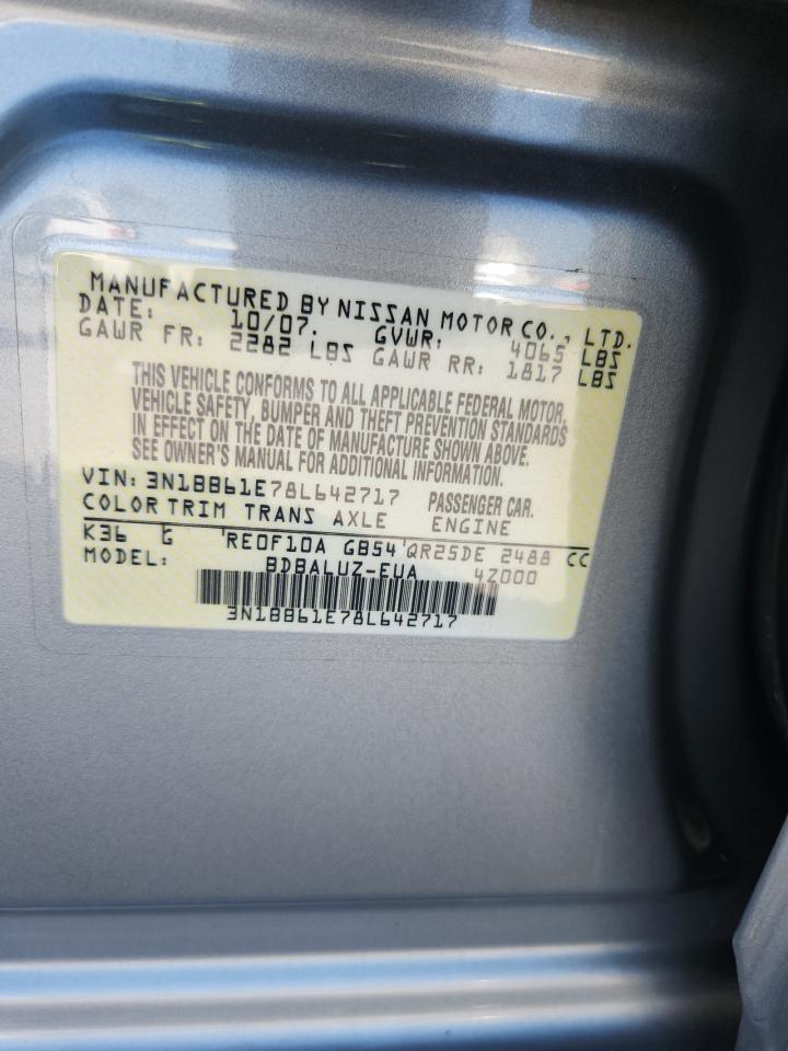 2008 Nissan Sentra Se-R VIN: 3N1BB61E78L642717 Lot: 70164435