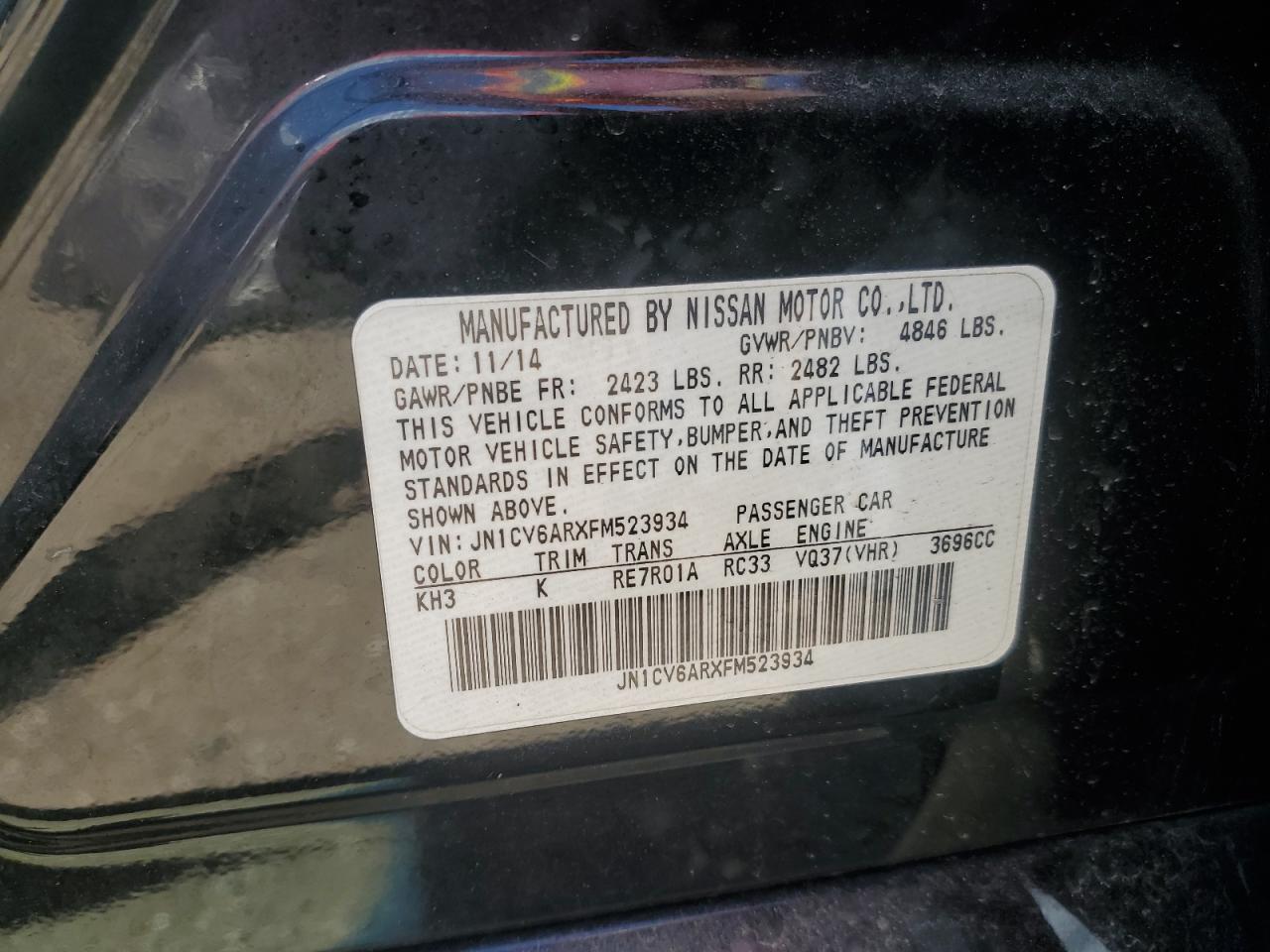 2015 Infiniti Q40 VIN: JN1CV6ARXFM523934 Lot: 69458775