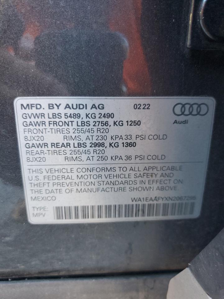 2022 Audi Q5 Premium Plus 45 VIN: WA1EAAFYXN2067295 Lot: 70291215