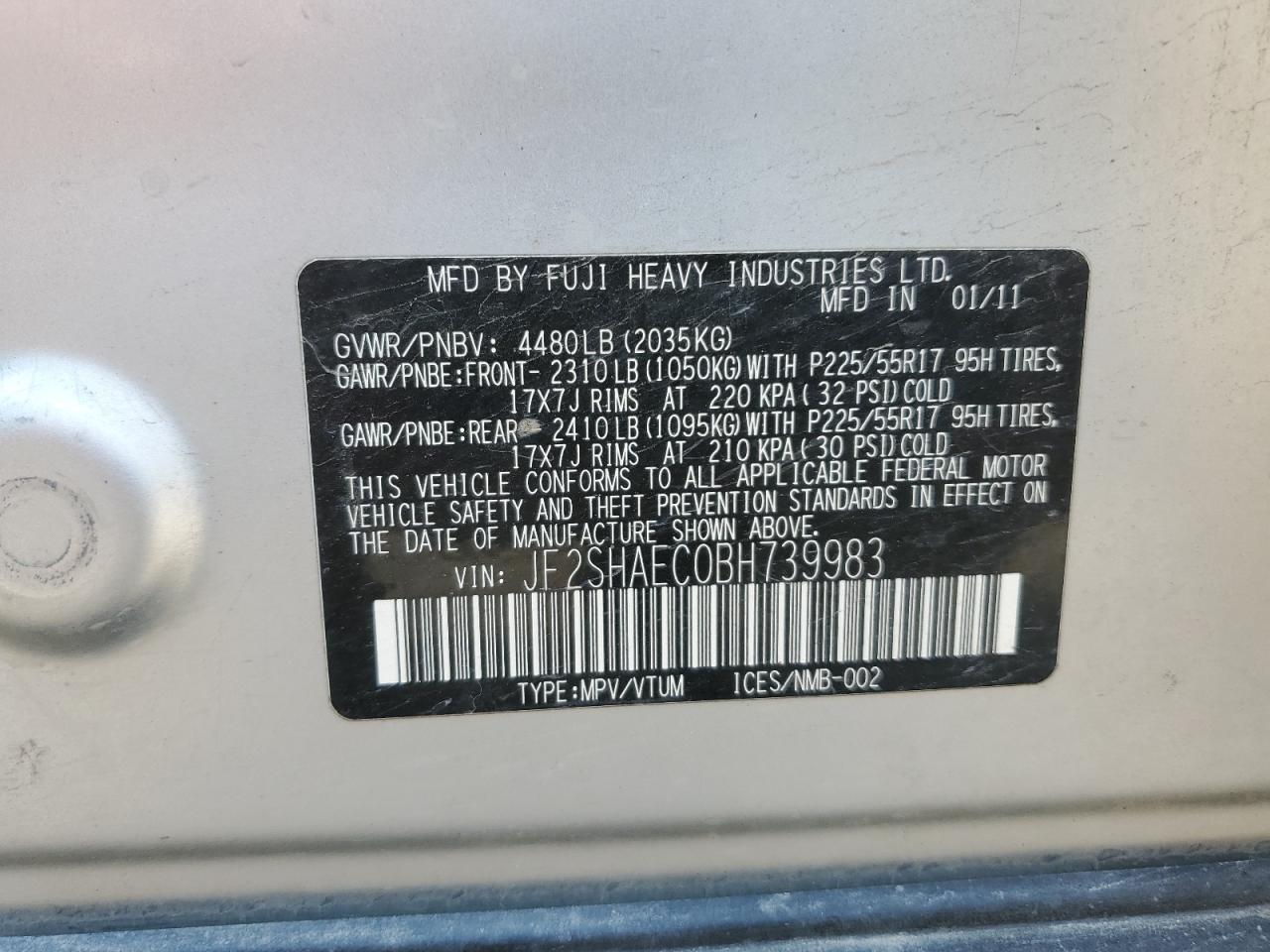 2011 Subaru Forester Limited VIN: JF2SHAEC0BH739983 Lot: 69852965